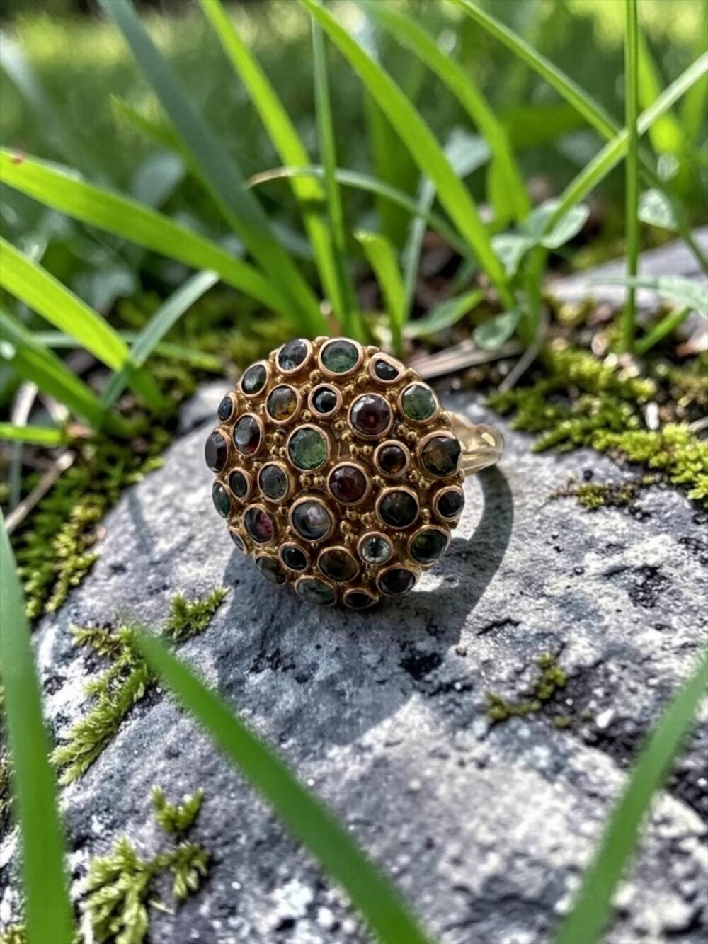 14k Gold Multi-Gemstone "Sputnik" Style Ring